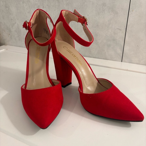 Dream Pairs Shoes - Dream Pairs Red Ankle Strap Pointy Heels Size 7.5 NWOT